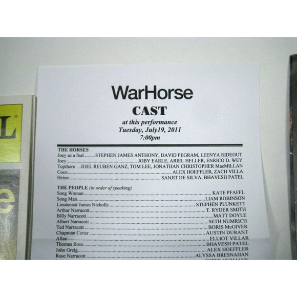 Warhorse Playbill July 2011 Lincoln Center Theater Ticket Matt Doyle Horse - Picture 5 of 10